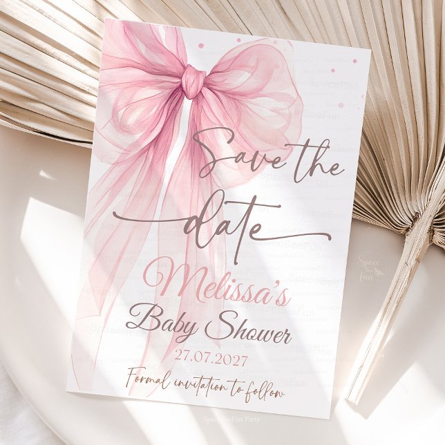 Invitation Bow Pink Enregistrer la date Baby shower Coquette (Bow Pink Coquette Baby Shower Collection )