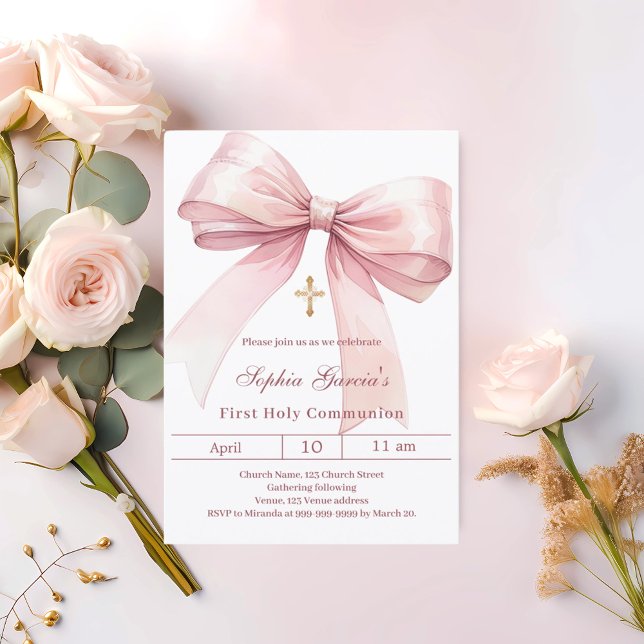 Invitation Bow pink girl First Communion (Créateur téléchargé)