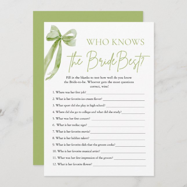 Invitation Bow Qui Connaît La Mariée Meilleure Fête des marié (Devant / Derrière)
