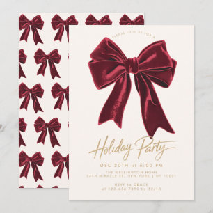 Invitation Bow Red Velvet Bow Élégante fête de Noël