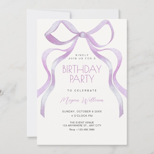 Invitation Bow ribbon birthday (Devant)