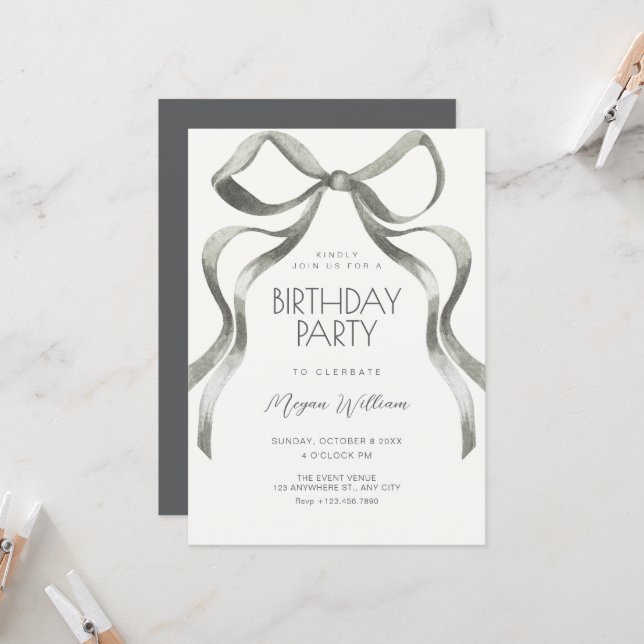 Invitation Bow ribbon birthday (Devant/Arrière en situation)