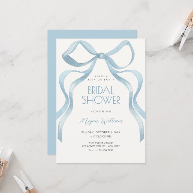 Invitation Bow ribbon bridal shower (Devant/Arrière en situation)