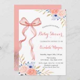 Invitation Bow Ribbon Flowers Bokeh Baby shower