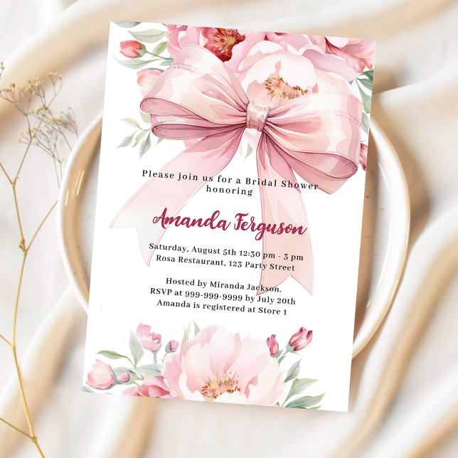 Invitation Bow rose floraux élégante Fête des mariées (Créateur téléchargé)