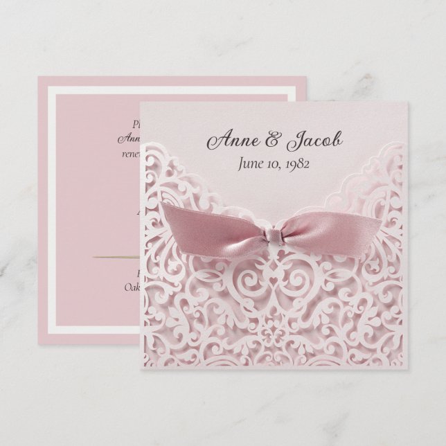 Invitation Bow rose Noir Sur Dentelle Renouvellement Vow (Devant / Derrière)