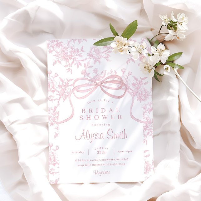 Invitation Bow rose pâle et Fête des mariées en toile (Créateur téléchargé)