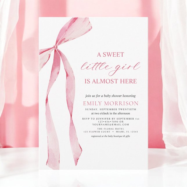 Invitation Bow rose rousse Doux Petit Baby shower fille (Créateur téléchargé)