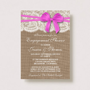 Invitation Bow rose Rustique Burlap & dentelle Fiançailles do