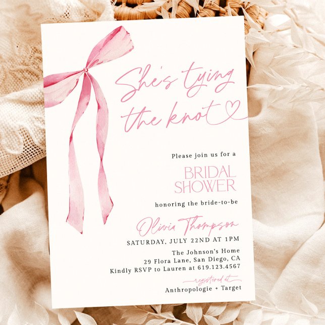 Invitation Bow rose vif Elle noue la Fête des mariées de noeu (Créateur téléchargé)
