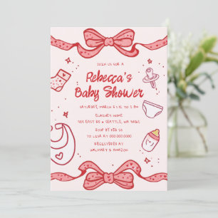 Invitation Bow rose Whimsical main tiré fille Brunch bébé