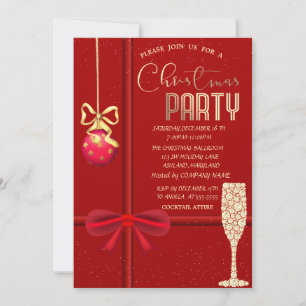 Invitation Bow rouge, Boule, Compagnie de Verre de Champagne