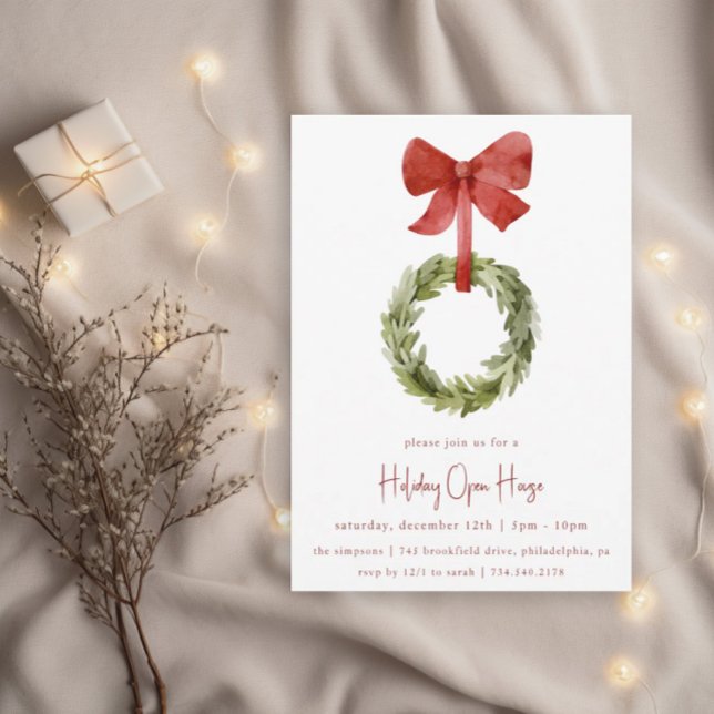 Invitation Bow rouge couronne de Noël | Holiday Open House (Créateur téléchargé)