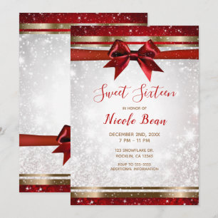 Invitation Bow rouge & or blanc étincelle Holiday Sweet 16