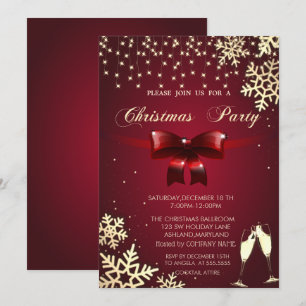 Invitation Bow rouge, Snowflakes, Glaces, Fête de Noël de l'e
