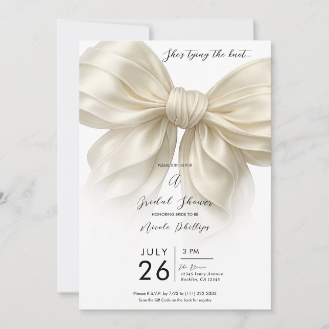Invitation Bow Ruffle D'Ivoire Attache La Fête des mariées De (Devant)