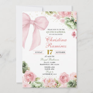 Invitation Bow Sage Coquette rose Quinceanera Florale