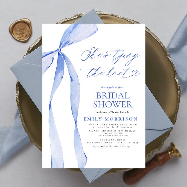 Invitation Bow She's Tying the Knot Blue Bridal Shower (Créateur téléchargé)