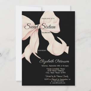 Invitation Bow Sweet 16 Roseau Aquarelle Noir