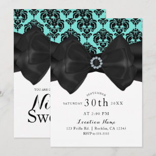 Invitation Bow Tie en Damassé Sarcelle et Noir Glamour Chic D