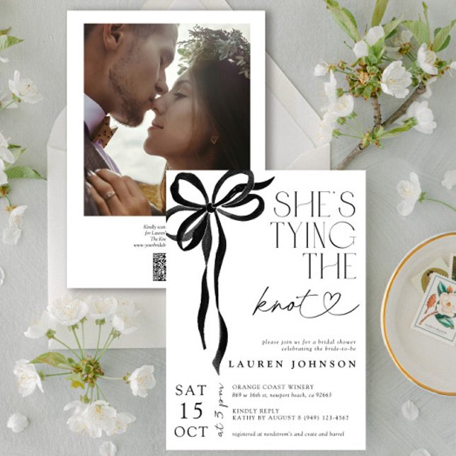 Invitation Bow Tying Knot Photo QR Fête des mariées (Créateur téléchargé)