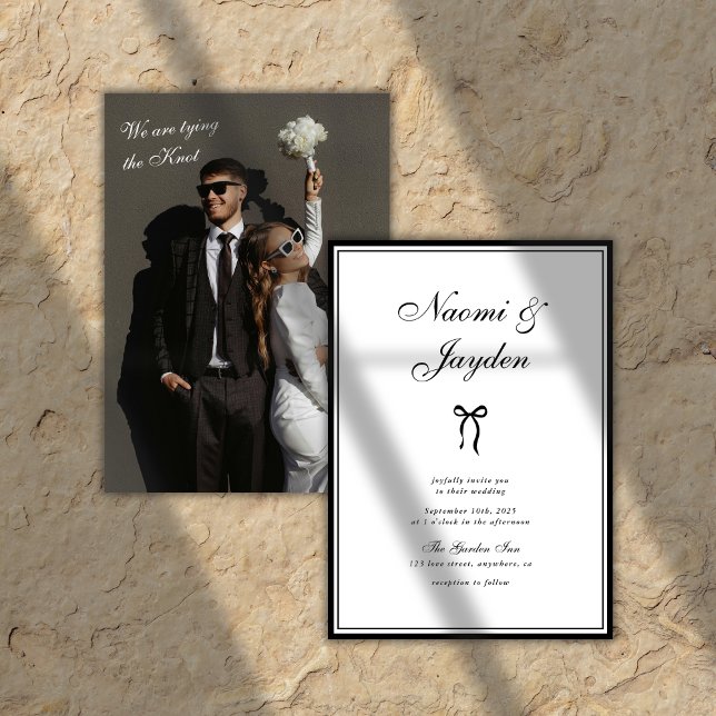 Invitation Bow Vintage Classic Black & White Photo Wedding (Créateur téléchargé)