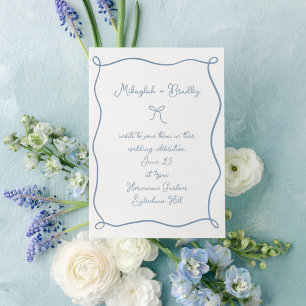 Invitation Bow Whimsical & Ribbon Dusty Blue Mariage