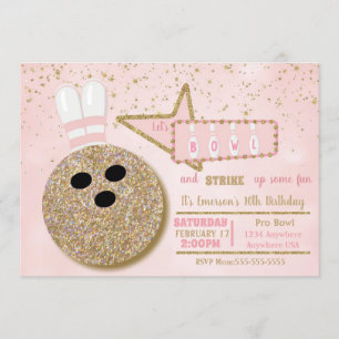 Invitation Bowling, Anniversaire rose parties scintillant