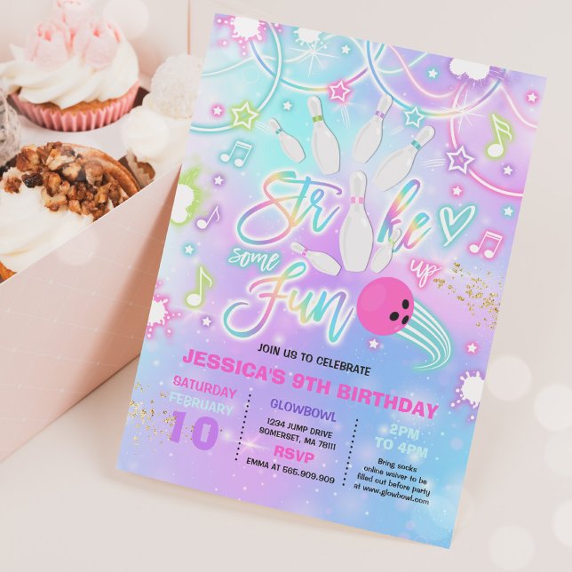 Invitation Bowling Anniversaire Tie Dye Glow Bowling Party (Créateur téléchargé)