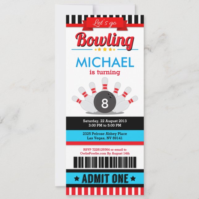 Invitation Bowling Billetterie Pass Anniversaire Fête Invitat (Devant)