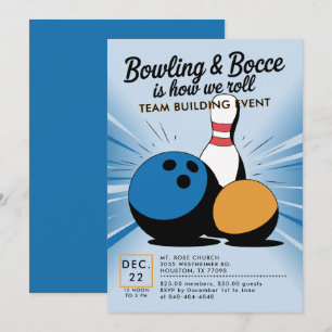 Invitation Bowling Bocce Team Building Church Business Blue