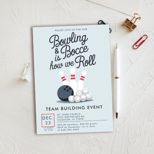Invitation Bowling Bocce Team Building Church Business Simple (bowling bocce invitation sports themed company team building church event gathering modern classy)