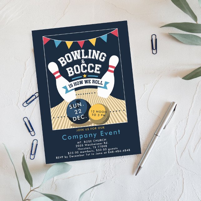 Invitation Bowling Bocce Team Building Church Event Company (bowling bocce invitation sports themed company team building church event modern classy)
