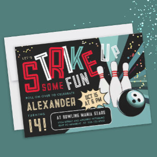 Invitation Bowling Cool Allons Fraper Rouge Sport Fête Noire