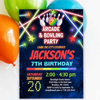 Invitation Bowling d'arcade de lumière fête d'anniversaire