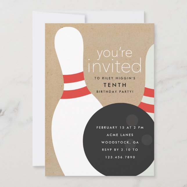 Invitation Bowling fête d'anniversaire (Devant)