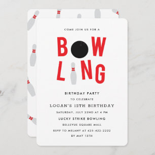 Invitation Bowling Fun Fun Fête d'anniversaire de l'enfant In