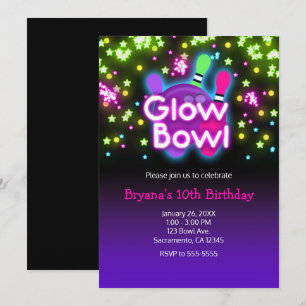 Invitation Bowling Glow Bowl Bowling Neon Stars Fête d'annive