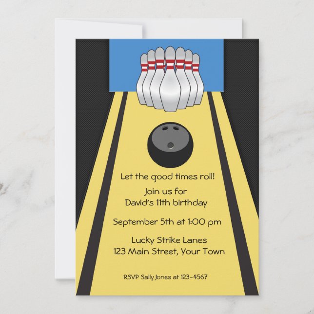Invitation Bowling Lane, Pins, Ball, Fête (Devant)