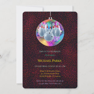 Invitation Bowling Neon Disco Ball Parties scintillant Annive