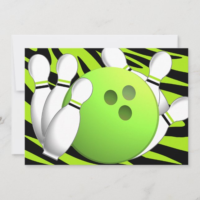 Invitation Bowling Neon Green et Zebra (Devant)