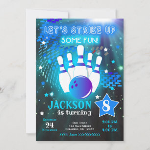 Invitation Bowling Neon Lumineux Garçon Bowling An