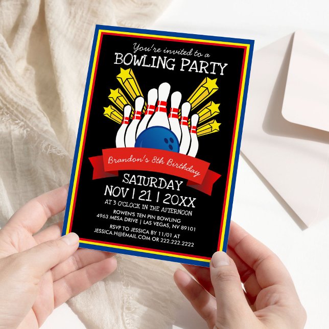 Invitation Bowling Party | Enfants Anniversaire coloré (Créateur téléchargé)