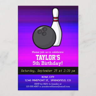 Invitation Bowling; Violet bleu vif et Magenta