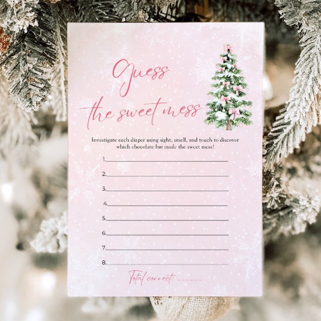 Invitation Bows Baby shower de Noël Devinez le doux mess (Pink Bows Christmas Baby Shower Guess the Sweet Mess Game)