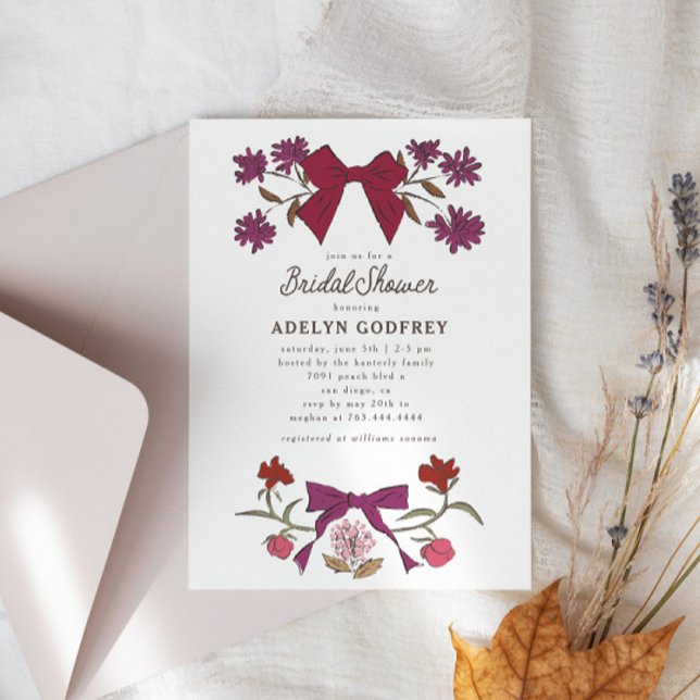Invitation Bows & Blossoms Magenta Coquette Fête des mariées (Créateur téléchargé)