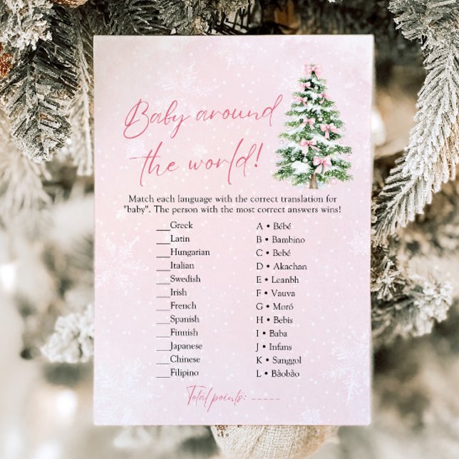 Invitation Bows Christmas Baby autour du Baby shower Mondial (Pink Bows Christmas Baby Around The World Baby Shower Game)