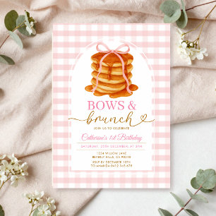 Invitation Bows et Brunch Pancake Baby shower bleu En vichy