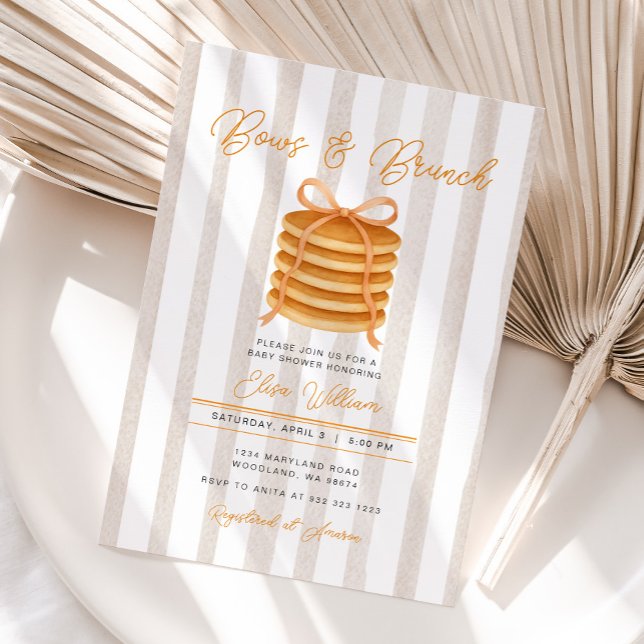 Invitation Bows et Brunch Pancake Stripe Baby shower Brunch (Créateur téléchargé)