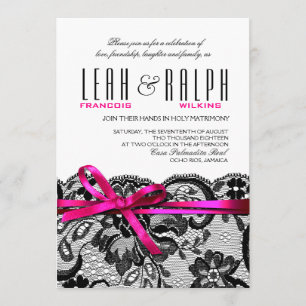 Invitation Bows et rubans Mariages en dentelle   fuschie noir